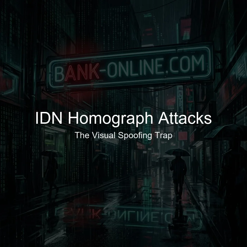 A noir cyberpunk style illustration of a neon browser address bar reflecting on a wet street with one character glowing in warning red.